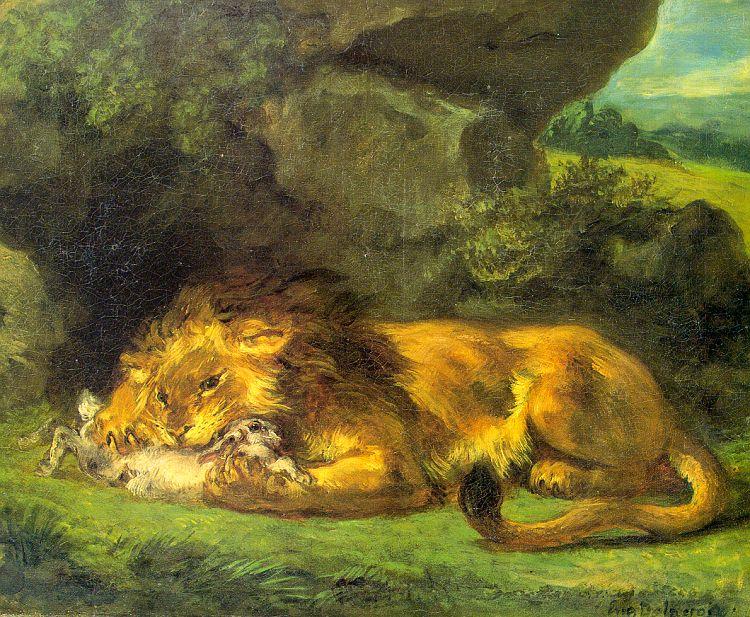Eugene Delacroix Lion with a Rabbit China oil painting art